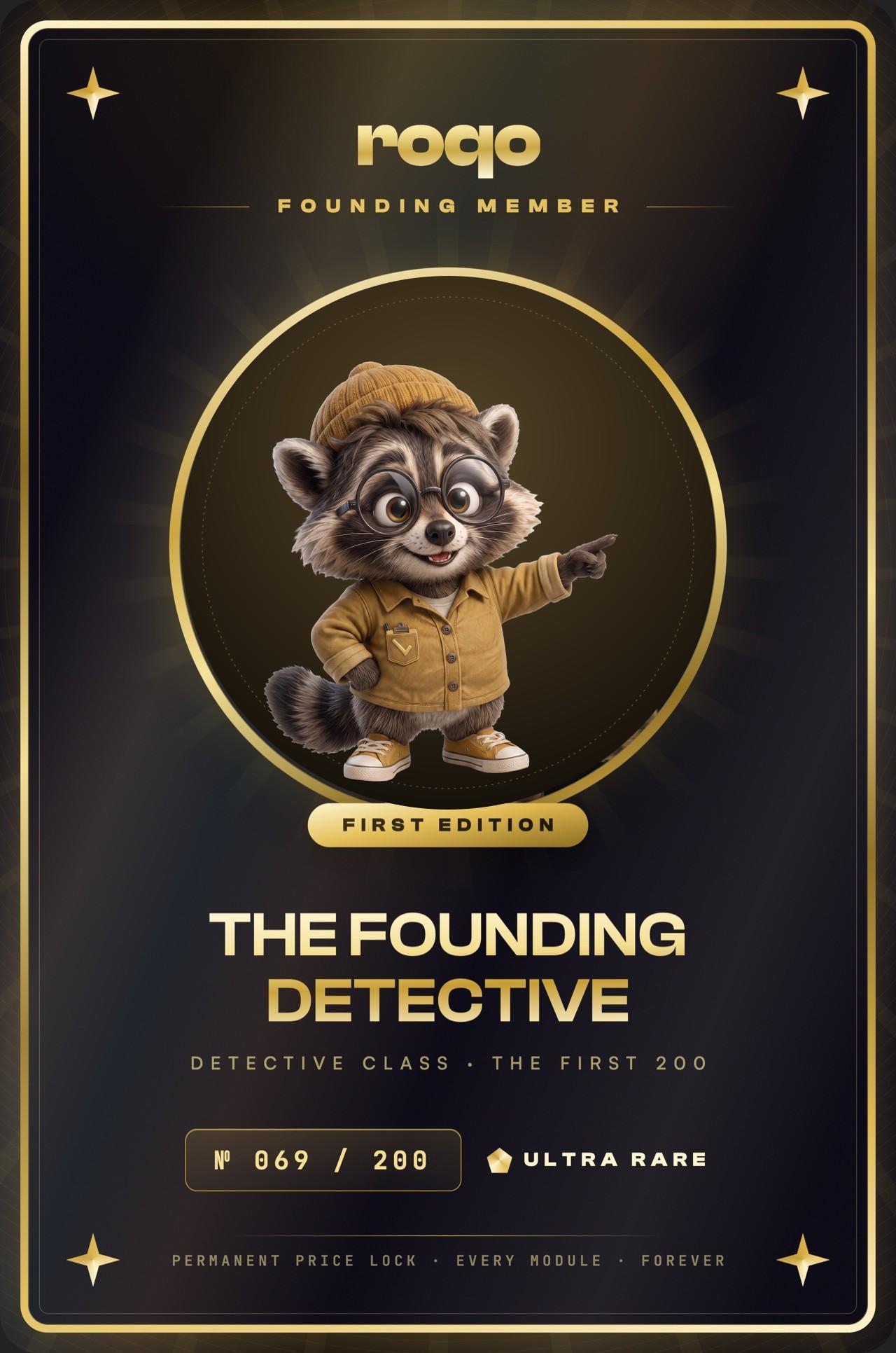 The Founding Detective — Roqo founding member badge, number 069 of 200.